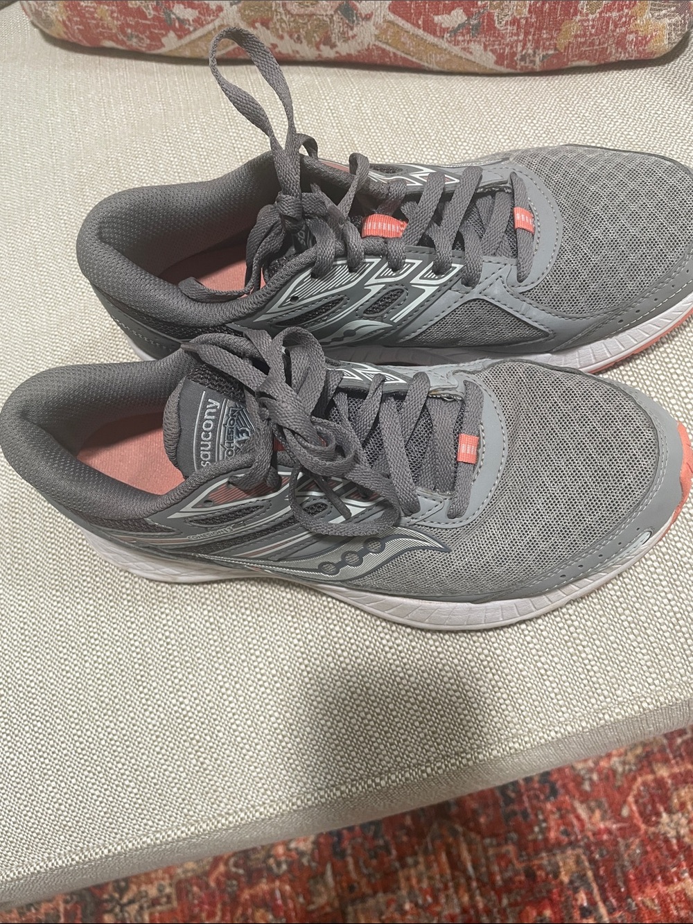 Saucony Women's Gray Athletic Shoes with Coral Accents